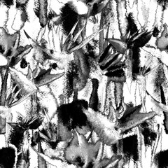 black and white tropical jungle seamless pattern print watercolor tie dye endless repeat