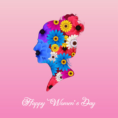 women silhouette and flower on pink background for happy women's day design vector