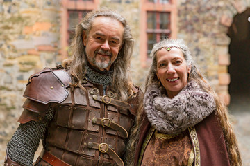 Couple in medieval clothing