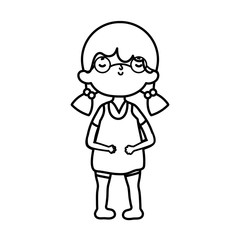 cute little girl happy cartoon character thick line