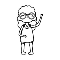 cute little girl happy cartoon character thick line