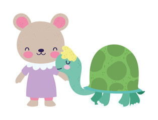 baby shower cute little female bear and turtle cartoon