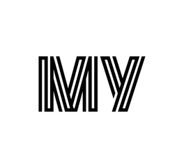 Initial two letter black line shape logo vector MY