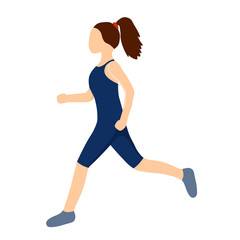 Young woman runs. Vector illustration. Woman dressed in sportswear runs a marathon. Flat character isolated on white background.