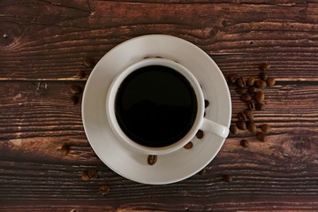 cup of coffee on wooden table