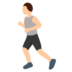 Young man runs. Vector illustration. Man dressed in sportswear runs a marathon. Flat character isolated on white background.