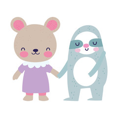baby shower cute little bear and sloth cartoon