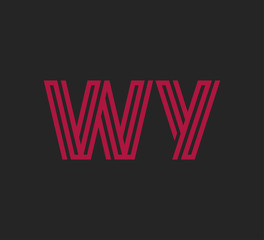 Initial two letter red line shape logo on black vector WY