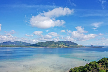 Aerial view of Nusa Dua, Tanjung Perapat and  Menampilik island in Semporna, Sabah, Malaysia.