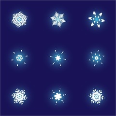 Kit of simple christmas snowflakes on blue background.