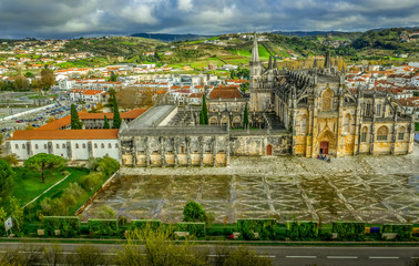 Aerial view of Unesco World Heritage site Batalha monastery one of the seven wonders of Portugal