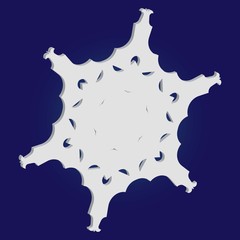Simple christmas snowflake on blue background.