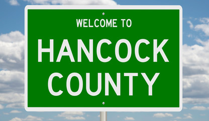 Rendering of a 3d green highway sign for Hancock County - obrazy, fototapety, plakaty