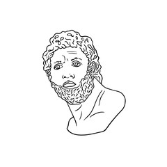 Modern single line art, aesthetic contour. Head sculpture. Men traditional tattoo flash. Geometric. For posters, tote bag, t-shirts, stickers.