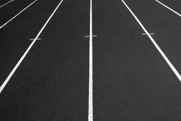 Aerial of running track lanes shot from above