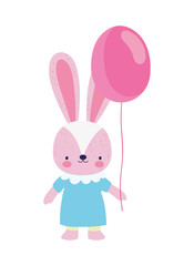 baby shower female rabbit with dress and balloon celebration