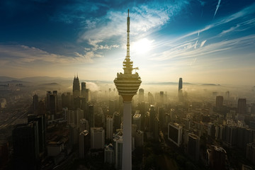 kuala lumpur with mega structures seen from aerial shot