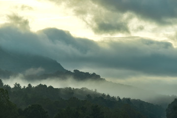 Foggy morning over Blue Ridge Mountains in Hendersonville, NC