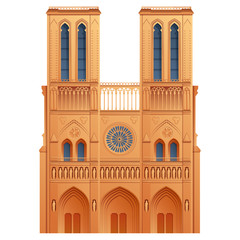 cartoon icon of notre dame cathedral in paris, french landmark, vector illustration
