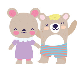 baby shower cute little male and female bears hands cartoon