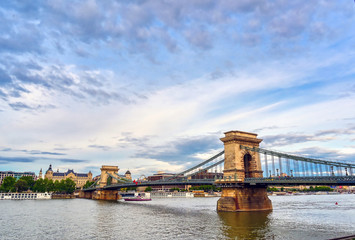 Fototapeta premium The Chain Bridge across the Danube River in Budapest, Hungary.