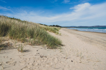 Seven Mile Beach in Tasmania, Australia on late spring day with no people