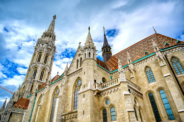 Fototapeta na wymiar The Church of the Assumption of the Buda Castle, more commonly known as the Matthias Church, located in Budapest, Hungary.