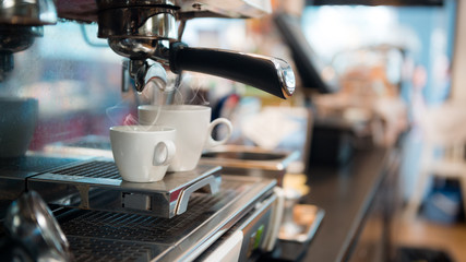 black coffee morning on coffee machine