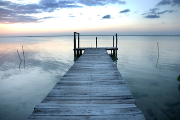 Small wooden pier on a lagoon in Sian Ka'an biosphere reserve, Mexico