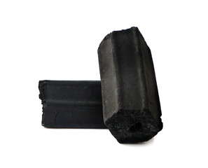 Natural wood charcoal, traditional charcoal or hard wood charcoal an isolated on white background