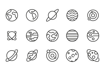 Stroke line icons set of planet. © dstarky