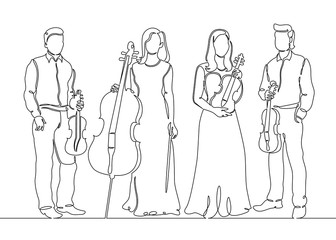 Continuous one single line drawn musical quartet violin musicians © derplan13