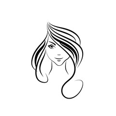Vector symbols and logo designs idea with women portrait silhouettes. Elegant and classy graphics for spa, wellness, beauty salons and hair studios