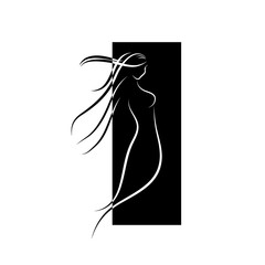 Vector symbols and logo designs idea with women portrait silhouettes. Elegant and classy graphics for spa, wellness, beauty salons and hair studios