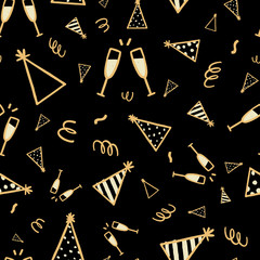 Vector gold party celebration hand drawn seamless pattern