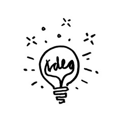 Doodle hand drawn light bulb icon with concept of idea. solution. isolated on white background. vector illustration