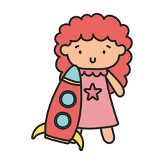 kids toy, cute little doll with pink dress and rocket toys
