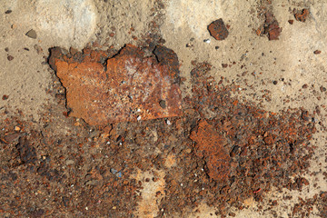 Brown iron scraps on the ground
