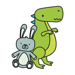 kids toy, green dinosaur and cute rabbit toys