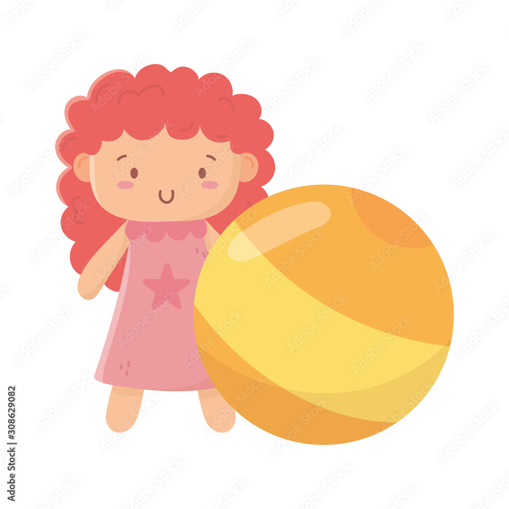 Canvas Prints kids toy, yellow beach ball and cute doll