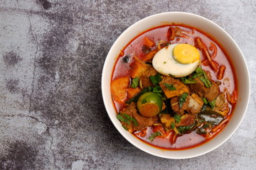 Curry mutton noodle with copy space