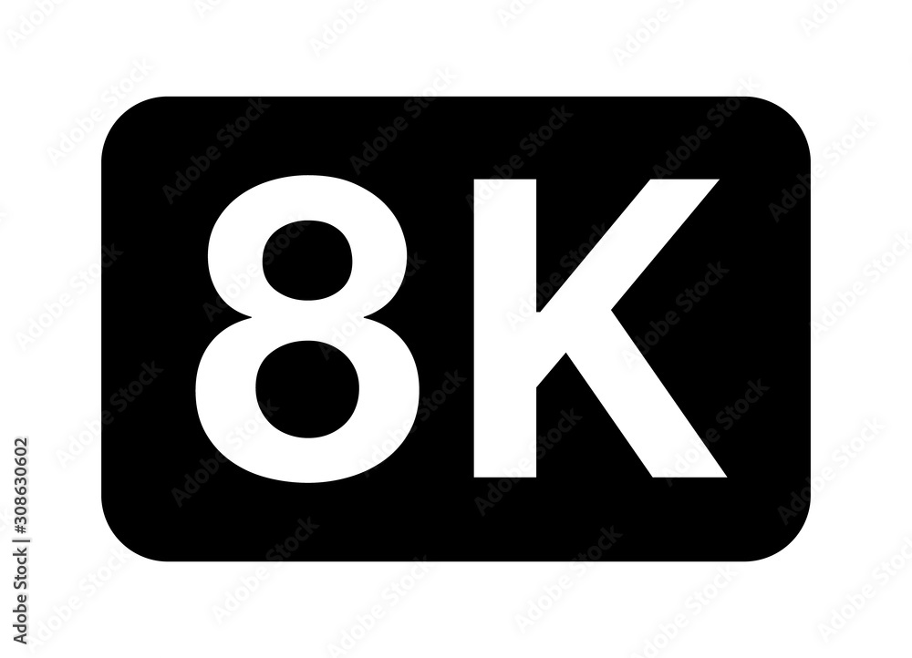 Poster 8k uhd video image resolution or media badge label flat vector icon for apps and websites