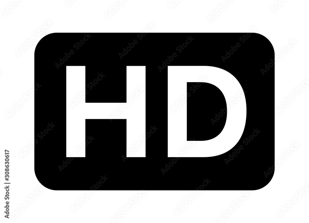 Poster hd / high definition video image resolution or media badge label flat vector icon for apps and websi