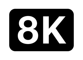 8K UHD video image resolution or media badge label flat vector icon for apps and websites