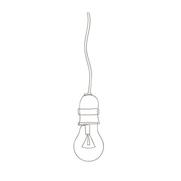 light bulb on the wire. ceiling fixture. vector outline image of the lamp. one line
