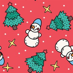 Vector seamless pattern. Christmas background with cartoon elements. Christmas drawing. - 308631274