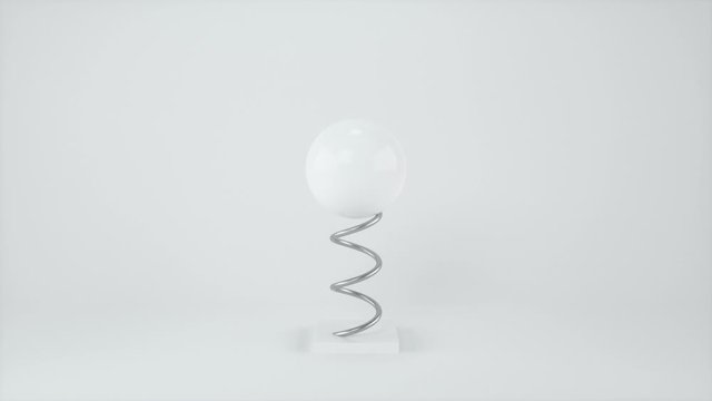 The white ball connects the spring, 3d rendering.