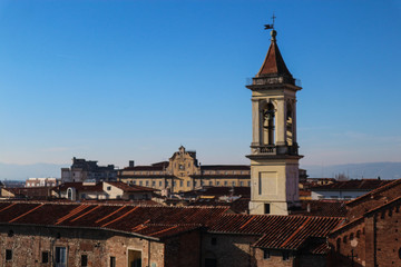 Fototapeta na wymiar Prato city view from emperor's castle wall, Tuscany, Italy