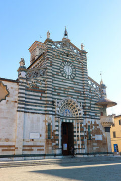 View of beautiful romanesque temple prato cathedral of san stefano, Tuscany, Italy