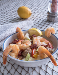 Shrimp On Grits in Bowl with Lemon Vert